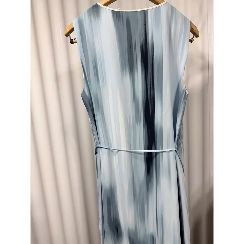 T Tahari Tie Dye Dress M NWT Light Blue Watercolor V-Neck Sleeveless Chiffon